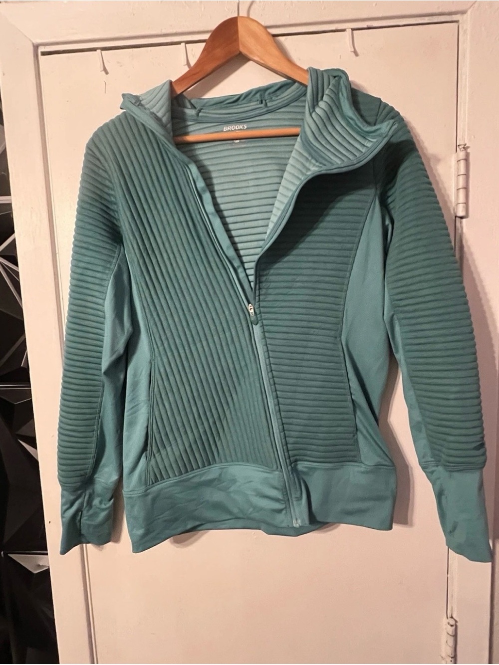 Brooks Teal Ribbed Full-Zip Hoodie